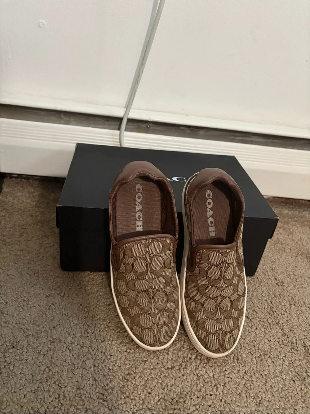 Coach Tan Signature Canvas Slip-On Loafers